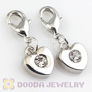 Platinum Plated Alloy European Jewelry Heart Charms With Stone