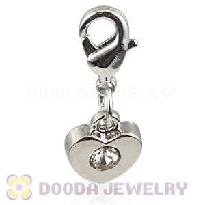 Platinum Plated Alloy European Jewelry Heart Charms With Stone