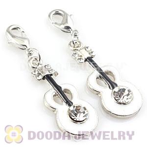 Platinum Plated Alloy Enamel European Jewelry Violin Charms With Stone