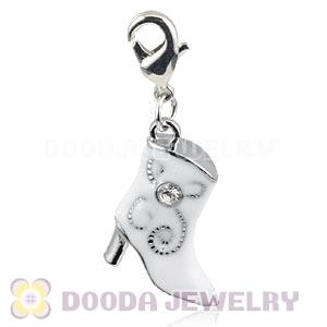 Platinum Plated Alloy Enamel European Jewelry High Heel Boot Charms With Stone