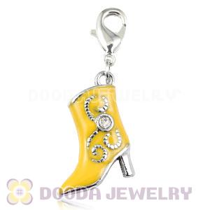 Platinum Plated Alloy Enamel European Jewelry High Heel Boot Charms With Stone