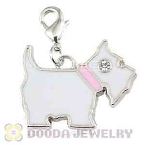 Platinum Plated Alloy European Jewelry Dog Charms With Stone