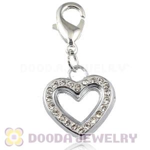 Platinum Plated Alloy European Jewelry Heart Charms With Stone 