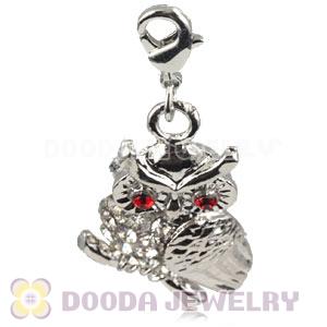 Platinum Plated Alloy European Jewelry Owl Charms With Stone 