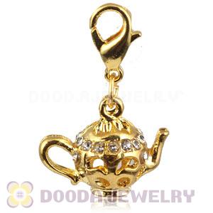Gold Plated Alloy European Teapot Charms With Stone 
