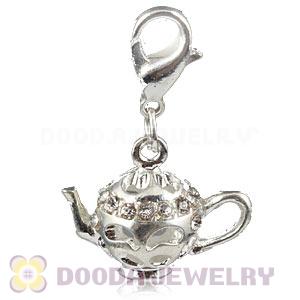 Silver Plated Alloy European Teapot Charms With Stone 