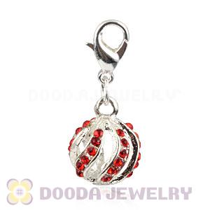 Silver Plated Alloy European Charms With Red Stone Wholesale