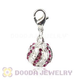 Silver Plated Alloy European Charms With Pink Stone Wholesale