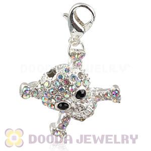 Silver Plated Alloy European Skull Charms With Stone Wholesale