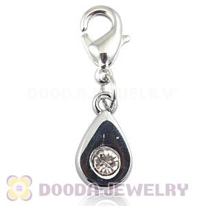 Platinum Plated Alloy European Jewelry Tear Drop Charms With Stone