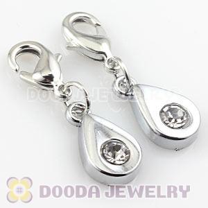 Platinum Plated Alloy European Jewelry Tear Drop Charms With Stone