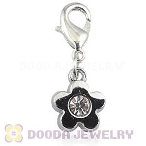Platinum Plated Alloy European Jewelry Flower Charms With Stone