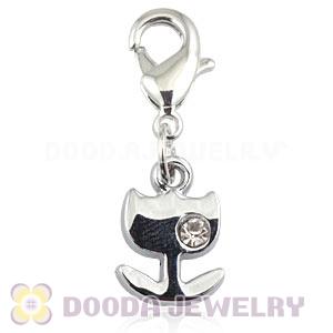 Platinum Plated Alloy European Jewelry Charms With Stone