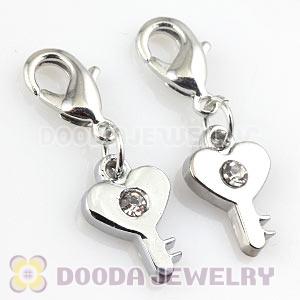 Platinum Plated Alloy European Jewelry Key Charms With Stone
