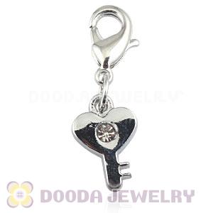 Platinum Plated Alloy European Jewelry Key Charms With Stone