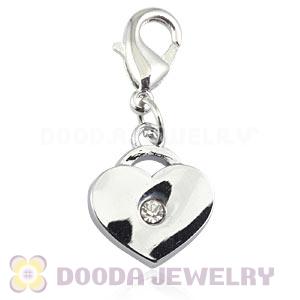 Platinum Plated Alloy European Jewelry Heart Charms With Stone