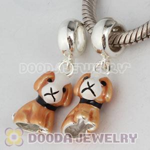 925 Sterling Silver Enamel Dangle Puppy Dog Charms Wholesale