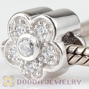 925 Sterling Silver European Flower Charms Beads With CZ Stone