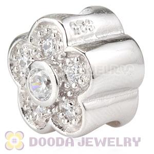 925 Sterling Silver European Flower Charms Beads With CZ Stone