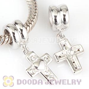 925 Sterling Silver European Dangle Crisscross Charms With CZ Stone