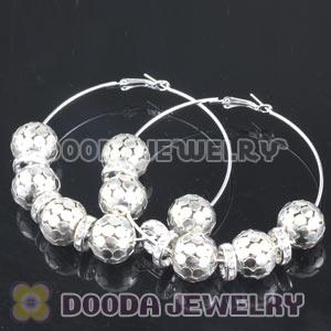 70mm Silver Basketball Wives Hoop Earrings With Alloy Ball Beads 