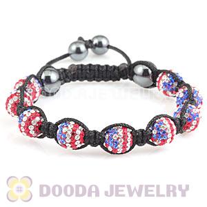 Handmade TresorBeads Bracelets With Pave Crystal Flag Of The USA Beads And Hematite