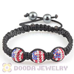TresorBeads Macrame Bracelets With Crystal Flag Of The USA Beads And Hematite 