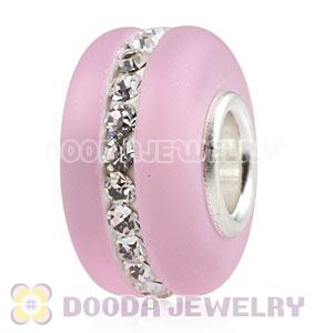 Pink Frosted Glass Silver Core Bead With Austrian Crystal For European Bracelet