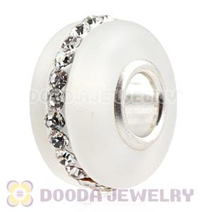 Clear Frosted Glass Silver Core Bead With Austrian Crystal For European Bracelet
