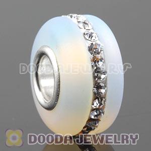 Opal Frosted Glass Silver Core Bead With Austrian Crystal For European Bracelet