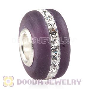 Purple Frosted Glass Silver Core Bead With Austrian Crystal For European Bracelet