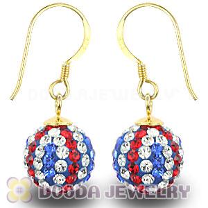 10mm Czech Crystal British Flag Bead Gold Plated Silver Hook Earrings Wholesale 