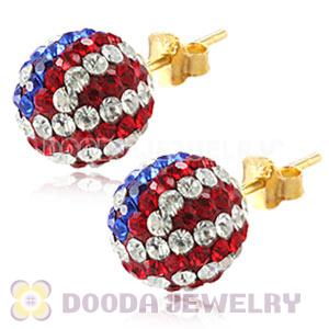 10mm Czech Crystal The Old Glory Bead Gold Plated Silver Stud Earrings Wholesale