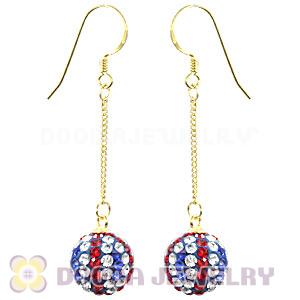 10mm Czech Crystal British Flag Bead Gold Plated Silver Dangle Earrings Wholesale 