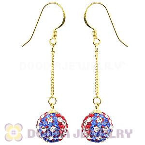 10mm Czech Crystal Flag Of USA Bead Gold Plated Silver Dangle Earrings Wholesale 