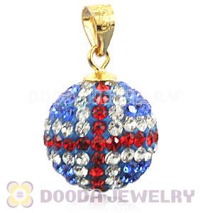 14mm Gold Plated Silver Czech Crystal British Flag Pendants Wholesale