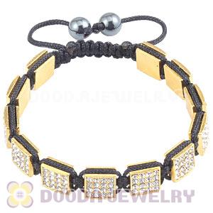 Golden Handmade Pave Crystal Square Alloy Bracelets With Hematite