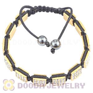 Golden Handmade Pave Crystal Square Alloy Bracelets With Hematite