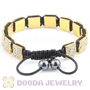 Golden Handmade Pave Crystal Square Alloy Bracelets With Hematite