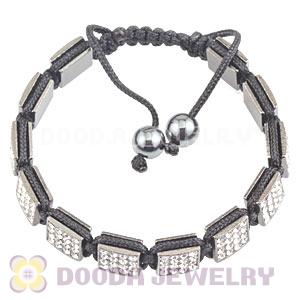 Gun Black Handmade Pave Crystal Square Alloy Bracelets With Hematite
