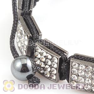 Gun Black Handmade Pave Crystal Square Alloy Bracelets With Hematite