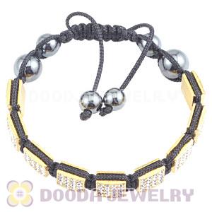 Golden Handmade Pave Crystal Square Alloy Bracelets With Hematite