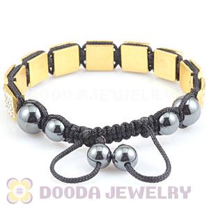 Golden Handmade Pave Crystal Square Alloy Bracelets With Hematite
