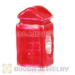 Wholesale Silver Plated European Enamel Red Telephone Box Charm Beads