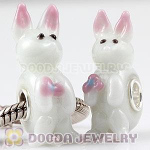 Handmade European Glass White Rabbit Beads In 925 Silver Core Wholesale