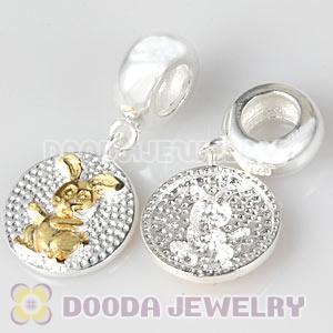 Gold Plated Sterling Silver Chinese Zodiac Rabbit Dangle Charm Bead Wholesale