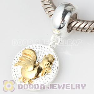 Gold Plated Sterling Silver Chinese Zodiac Rooster Dangle Charm Bead Wholesale