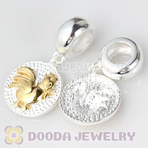 Gold Plated Sterling Silver Chinese Zodiac Rooster Dangle Charm Bead Wholesale