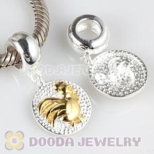 Gold Plated Sterling Silver Chinese Zodiac Rooster Dangle Charm Bead Wholesale