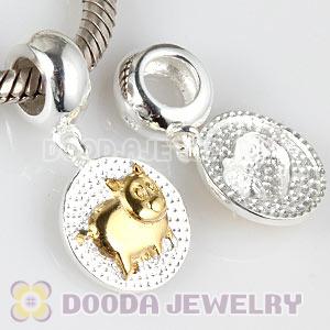 Gold Plated Sterling Silver Chinese Zodiac Pig Dangle Charm Bead Wholesale